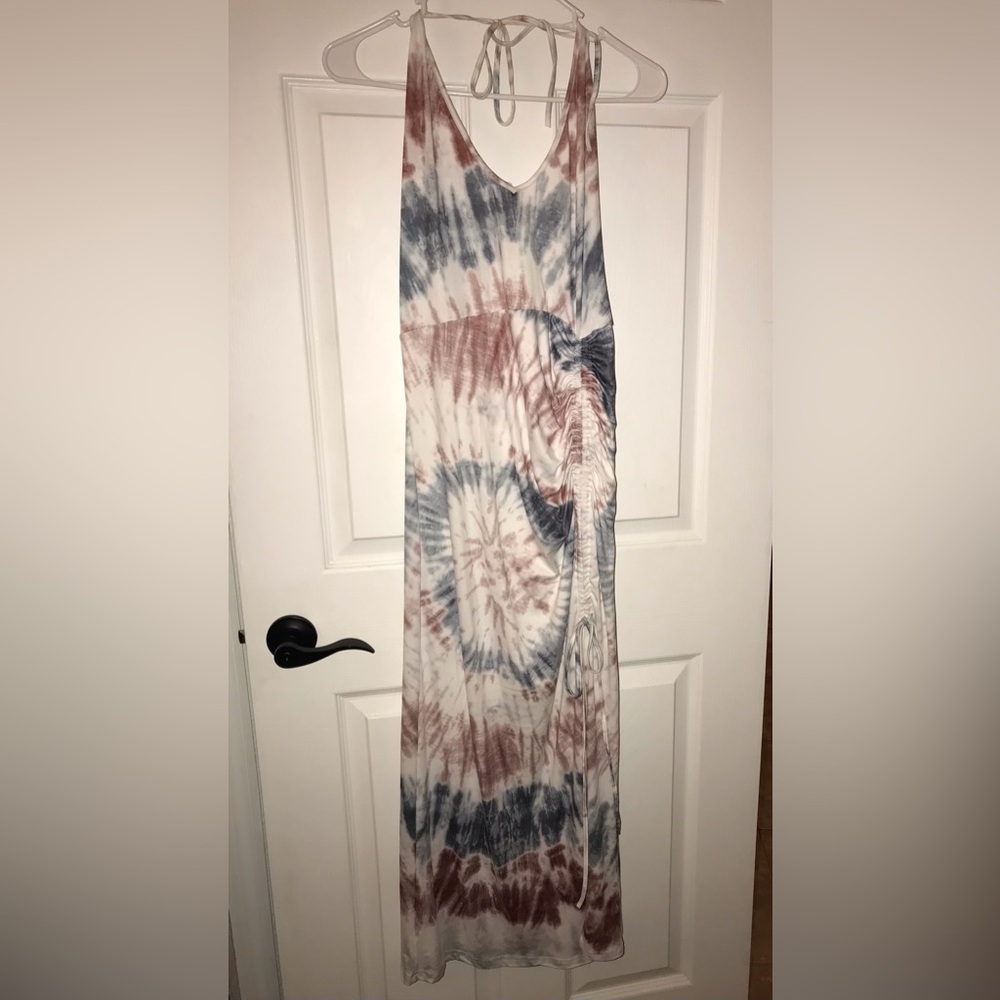 Tie-Dye Halter Maxi Dress in Blue and Rust X-Large